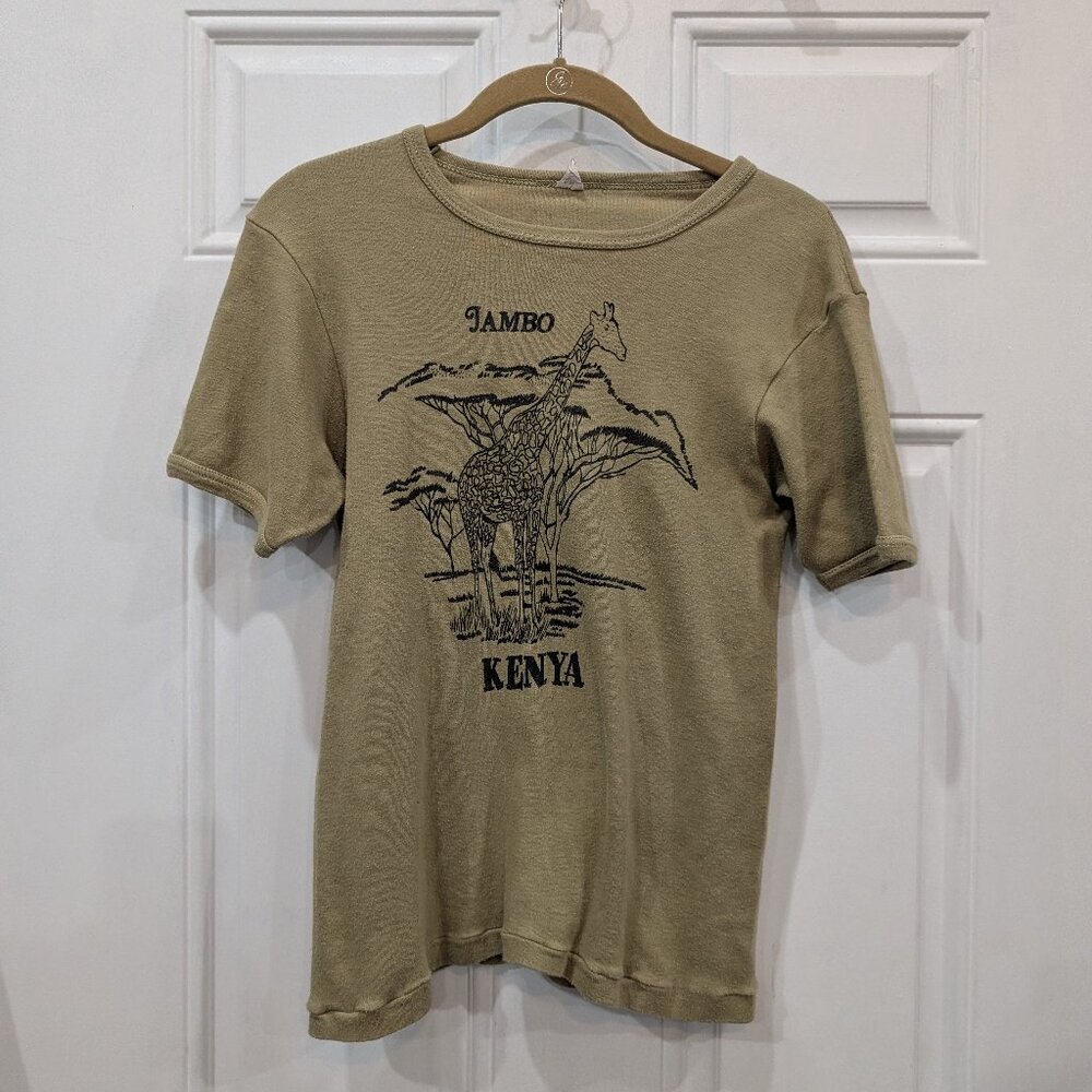 Vintage 70s Jambo Kenya Giraffe T-shirt Single Stitch Women's Small Medium